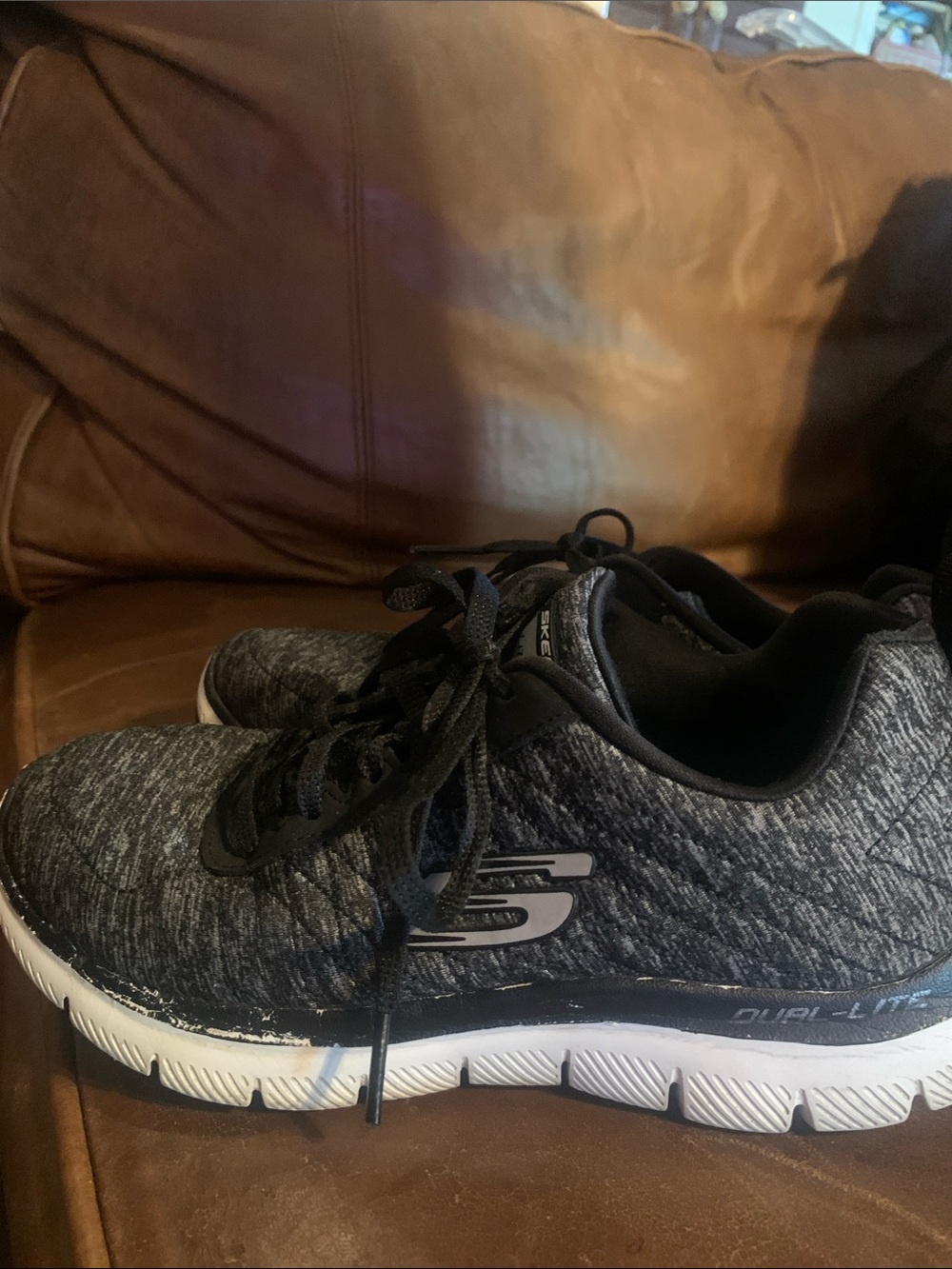 Skechers Black Gray Knit Lace-Up Sneakers